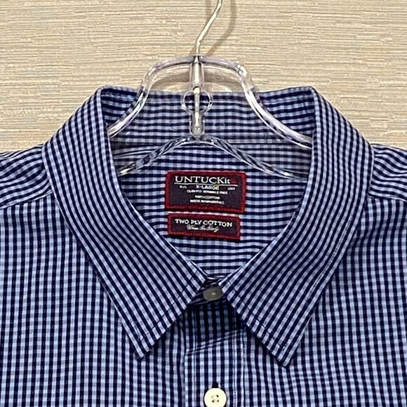 UNTUCKit Shirt Mens XL Blue Check Slim Wrinkle Free Long Sleeve Button Up - Picture 4 of 14